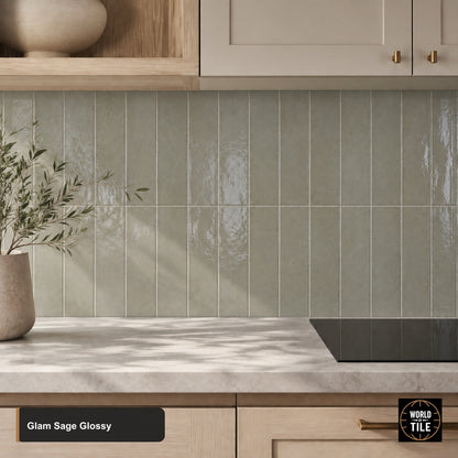 Glam Sage Subway Tile - Glossy