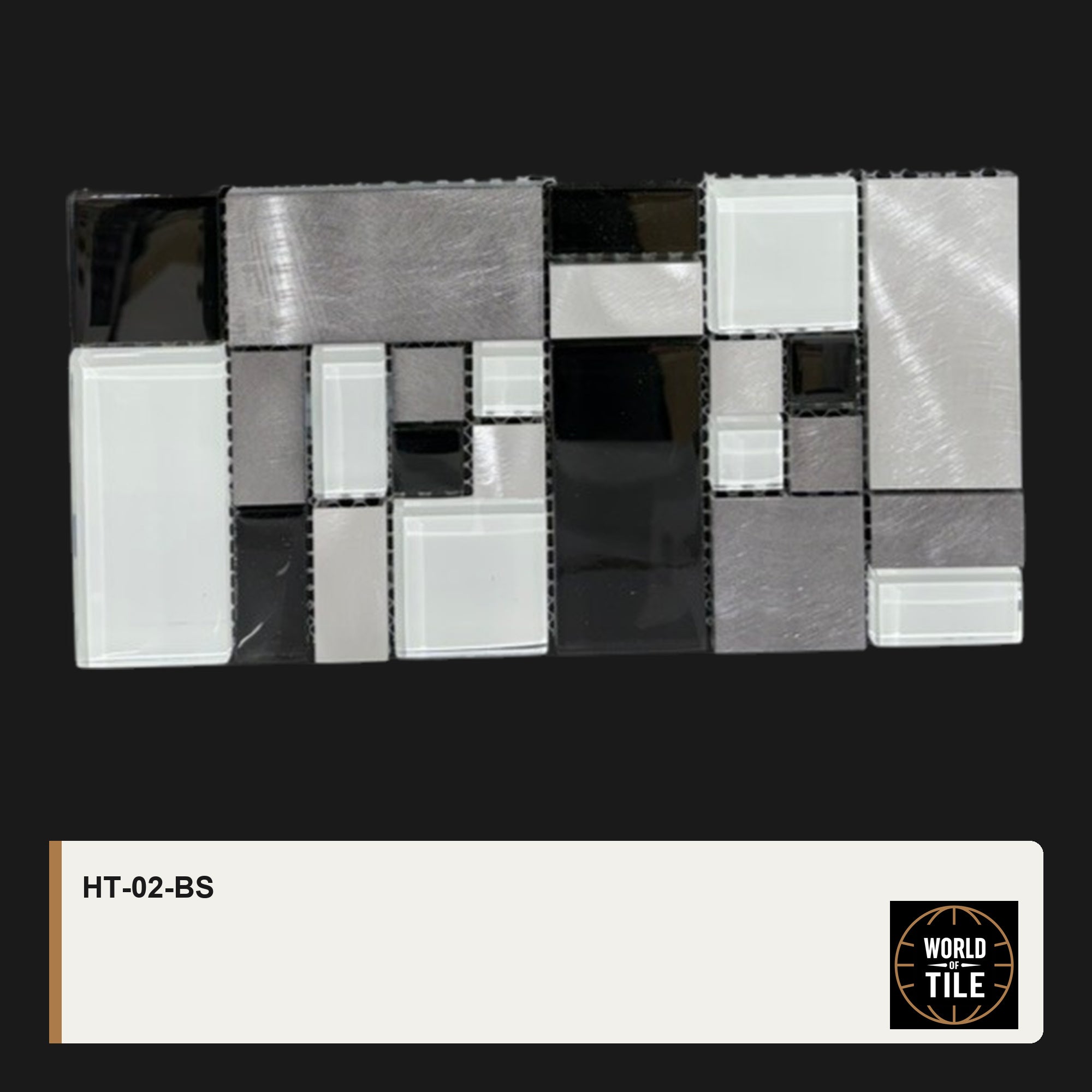 Monochrome Glass & Metal Block Mosaic mosaic tile