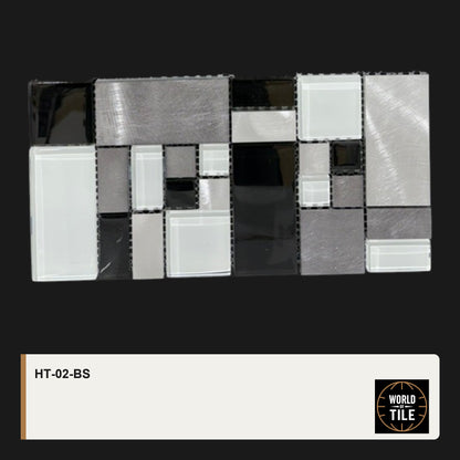 Monochrome Glass & Metal Block Mosaic mosaic tile