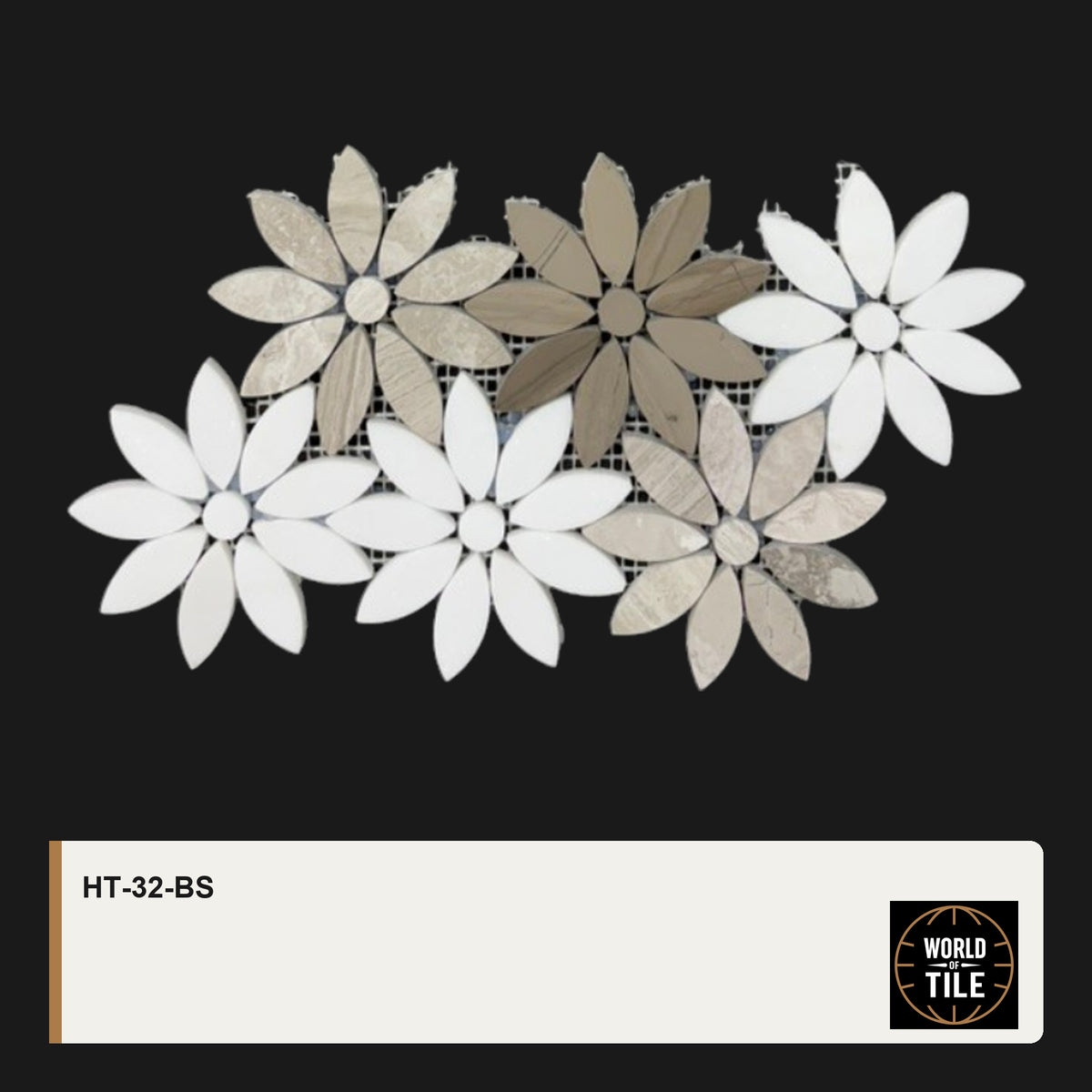 Taupe & White Marble Daisy Flower Mosaic mosaic tile
