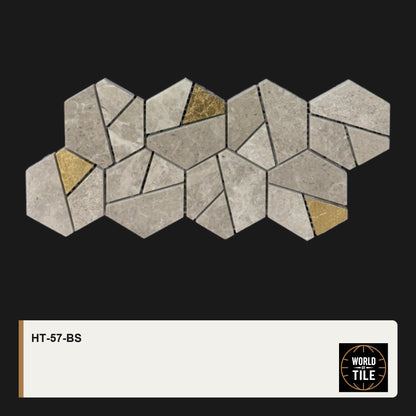 Grey Stone Hexagon Mosaic with Gold Inlay mosaic tile