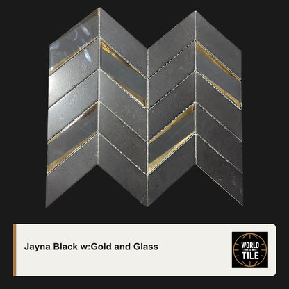 Jayna Black w/Gold & Chevron Glass Mosaic