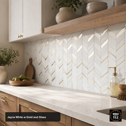 Jayna White w/Gold & Chevron Glass Mosaic