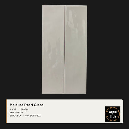 Maiolica Pearl Gloss 3" x 12" ceramic subway tile