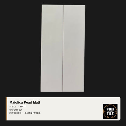 Maiolica Pearl Matte 3" x 12" ceramic subway tile