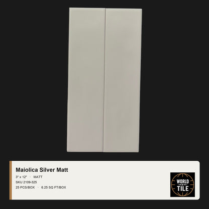 Maiolica Silver Matte 3" x 12" ceramic subway tile