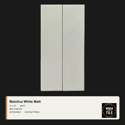 Maiolica White Matte 3" x 12" ceramic subway tile