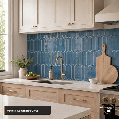 Mondial Ocean Blue Picket Mosaic - Gloss
