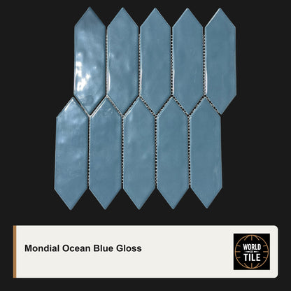 Mondial Ocean Blue Picket Mosaic - Gloss
