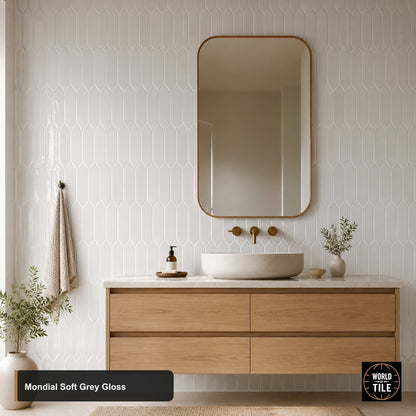 Mondial Soft Grey Picket Mosaic - Gloss