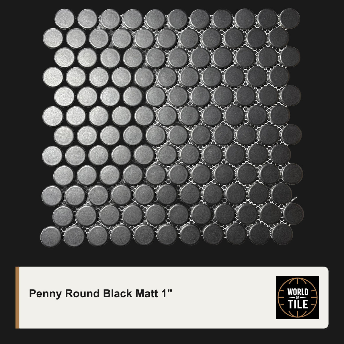 Penny Round Black 1" Mosaic - Matte