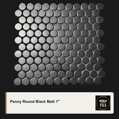 Penny Round Black 1" Mosaic - Matte