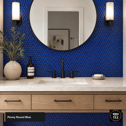 Penny Round Blue 1" Mosaic - Gloss
