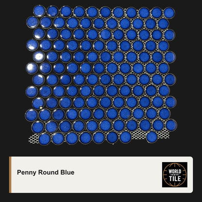 Penny Round Blue 1" Mosaic - Gloss