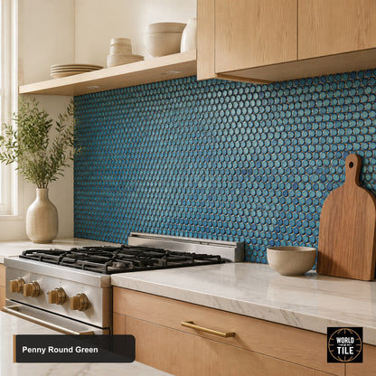 Penny Round Green 1" Mosaic - Gloss