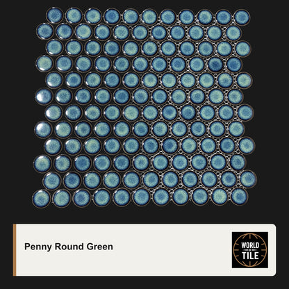 Penny Round Green 1" Mosaic - Gloss