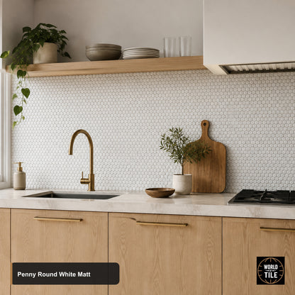 Penny Round White 1" Mosaic - Matte