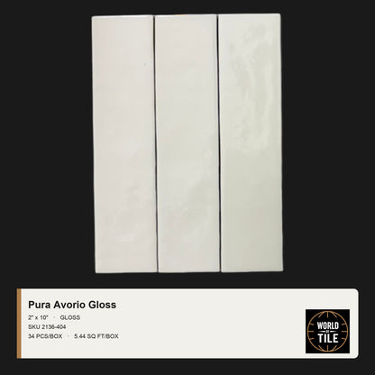 Pura Avorio Gloss 2" x 10" ceramic subway tile