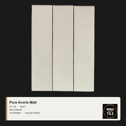 Pura Avorio Matte 2" x 10" ceramic subway tile