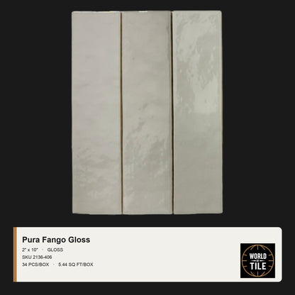 Pura Fango Gloss 2" x 10" ceramic subway tile