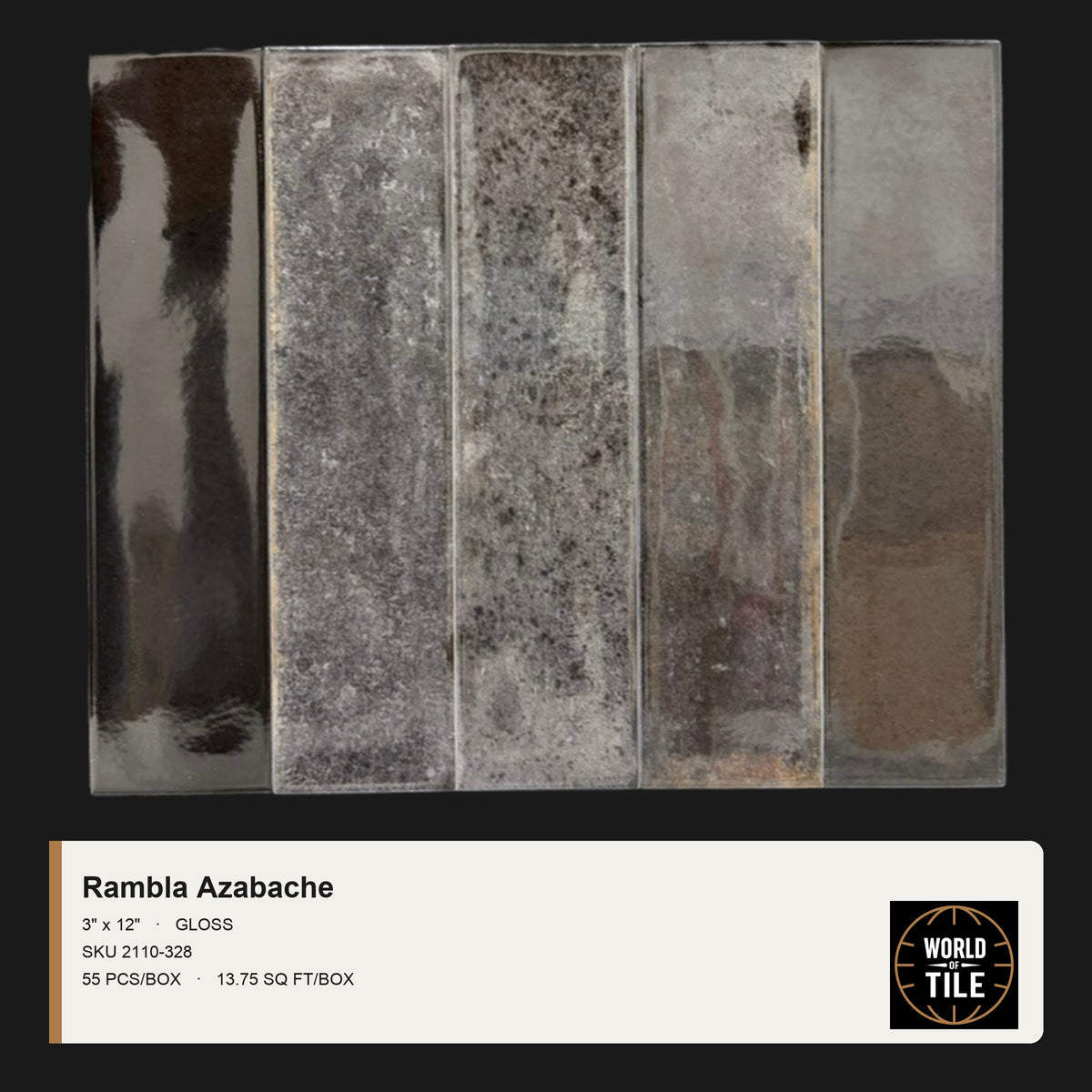 Rambla Azabache Gloss 3" x 12" ceramic subway tile