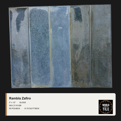 Rambla Zafiro Gloss 3" x 12" ceramic subway tile