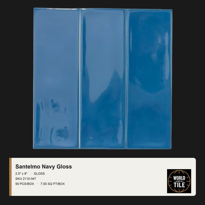 Santelmo Navy Gloss 2.5" x 8" ceramic subway tile