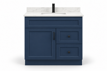 36 inch solid wood vanity, Blue finish, front hero