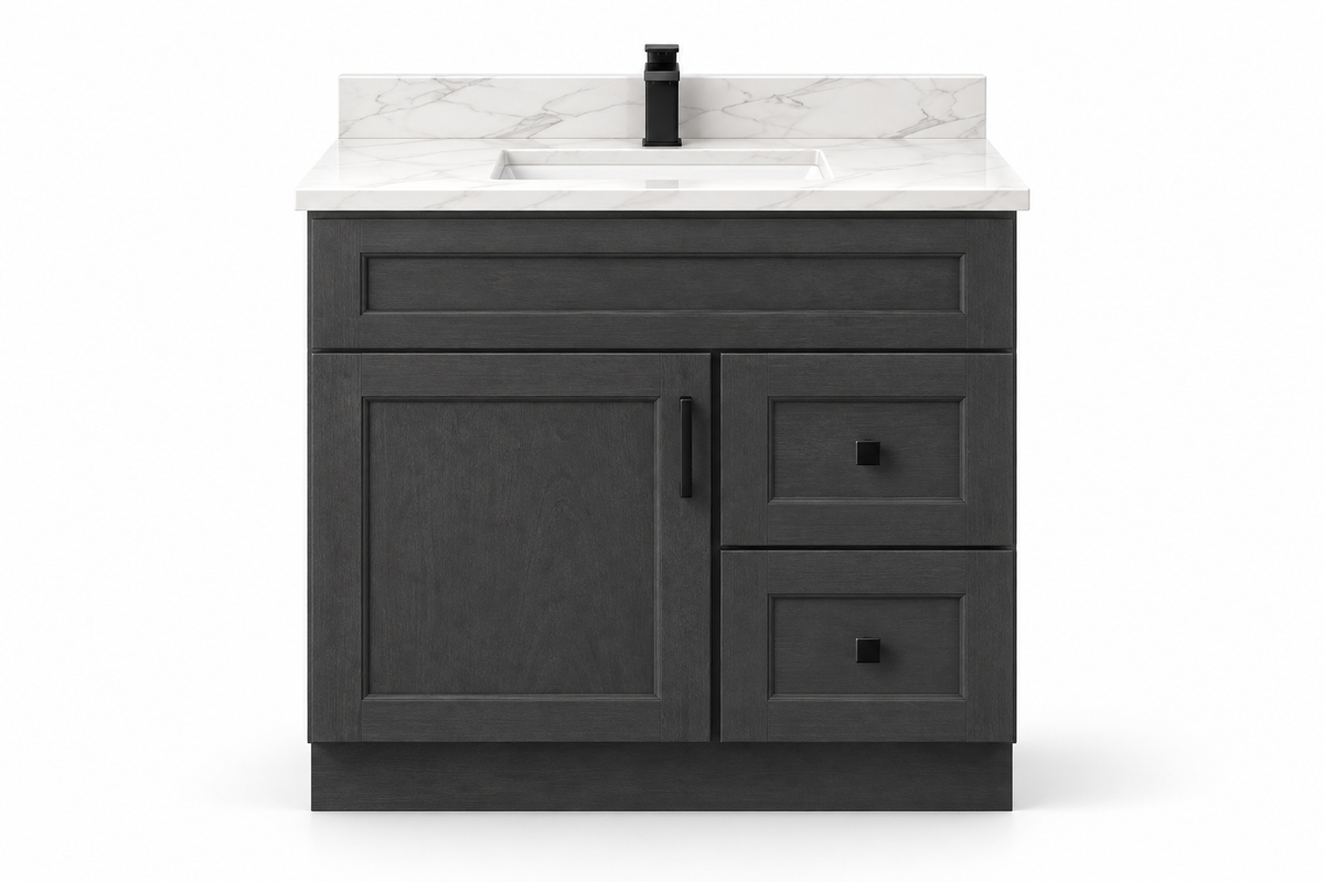 36 inch solid wood vanity, Dark Grey finish, front hero