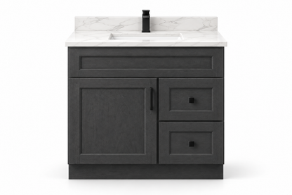36 inch solid wood vanity, Dark Grey finish, front hero