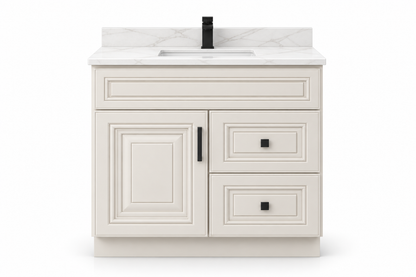 36 inch solid wood vanity, Ivory White Classic finish, front hero