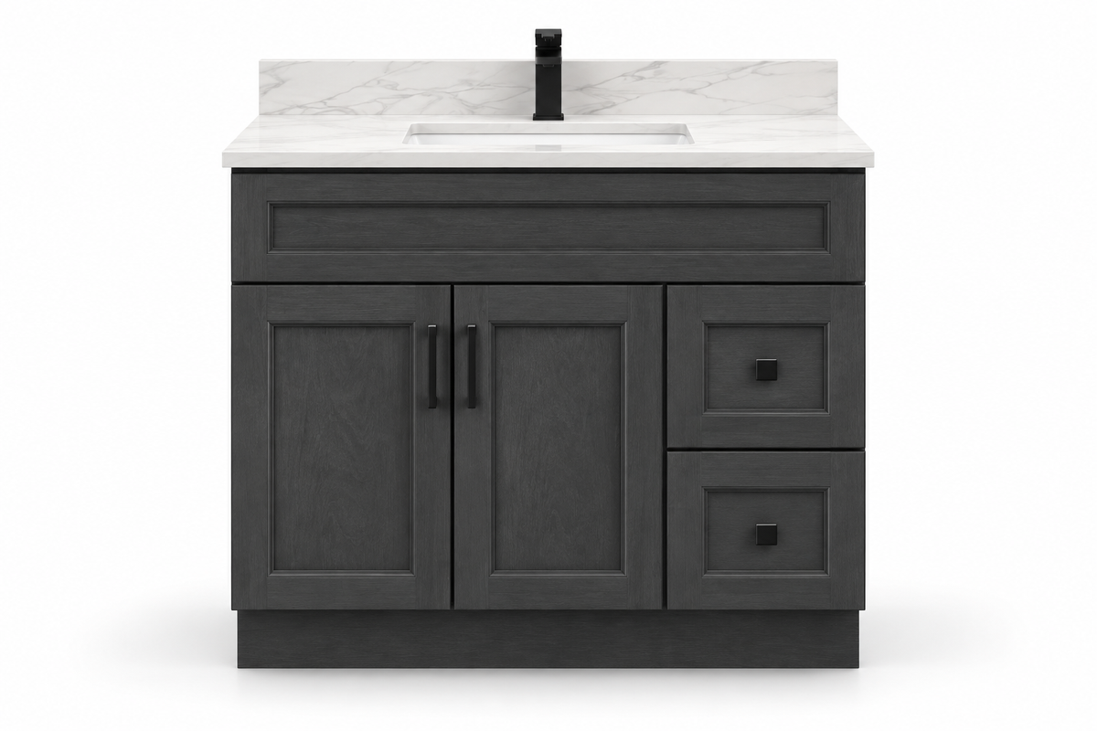 42 inch solid wood vanity, Dark Grey finish, front hero
