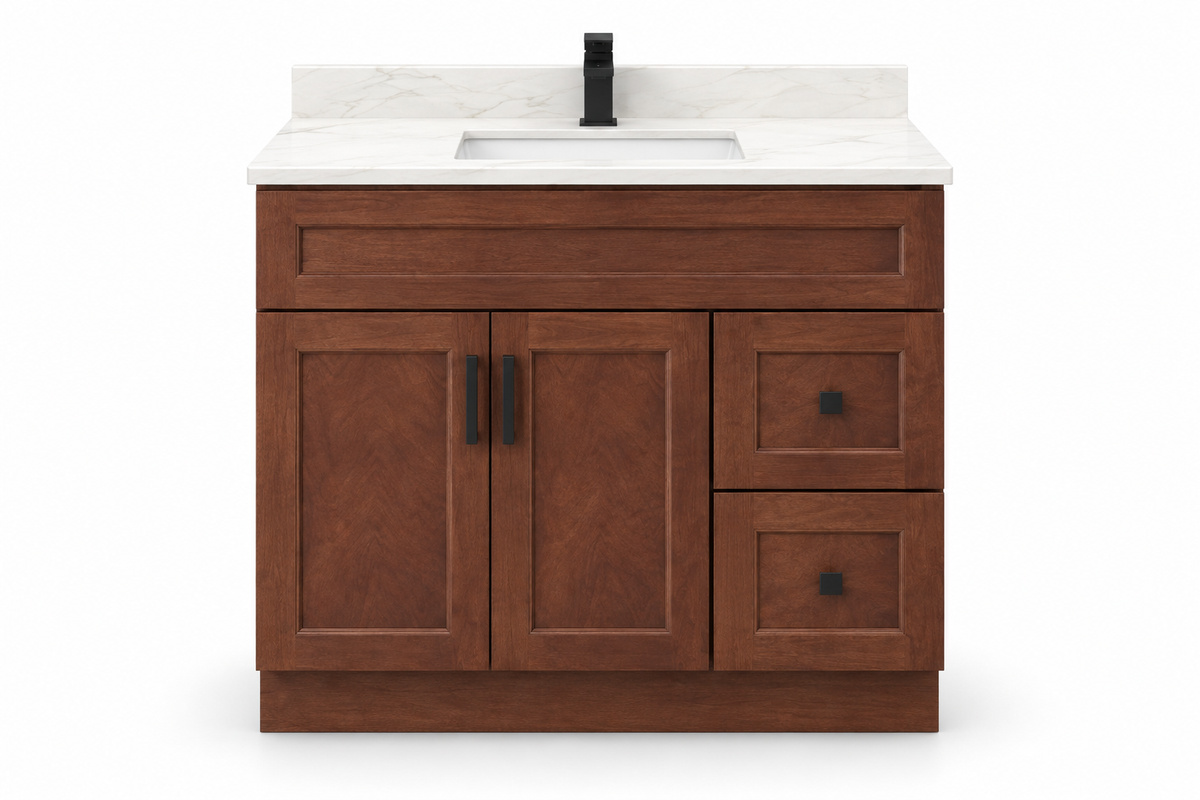 42 inch solid wood vanity, Dark Walnut finish, front hero