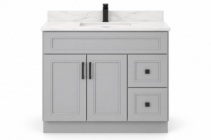 42 inch solid wood vanity, Double Shaker Grey finish, front hero