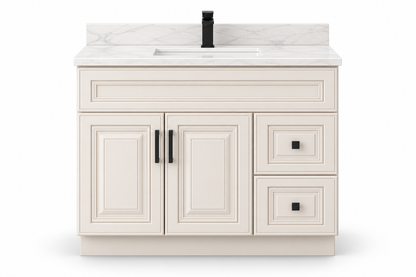 42 inch solid wood vanity, Ivory White Classic finish, front hero