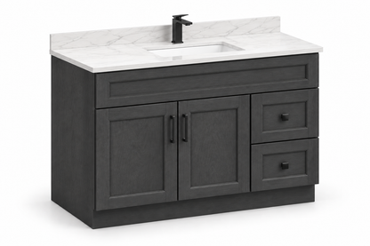 42 inch solid wood vanity, Dark Grey finish, angled view