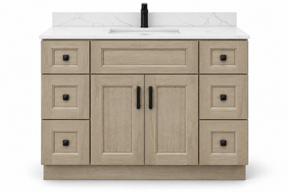 48 inch solid wood vanity, Natural Dark Shaker finish, front hero