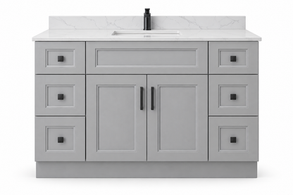 54 inch solid wood vanity, Double Shaker Grey finish, front hero