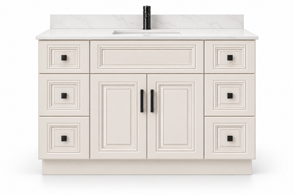 54 inch solid wood vanity, Ivory White Classic finish, front hero