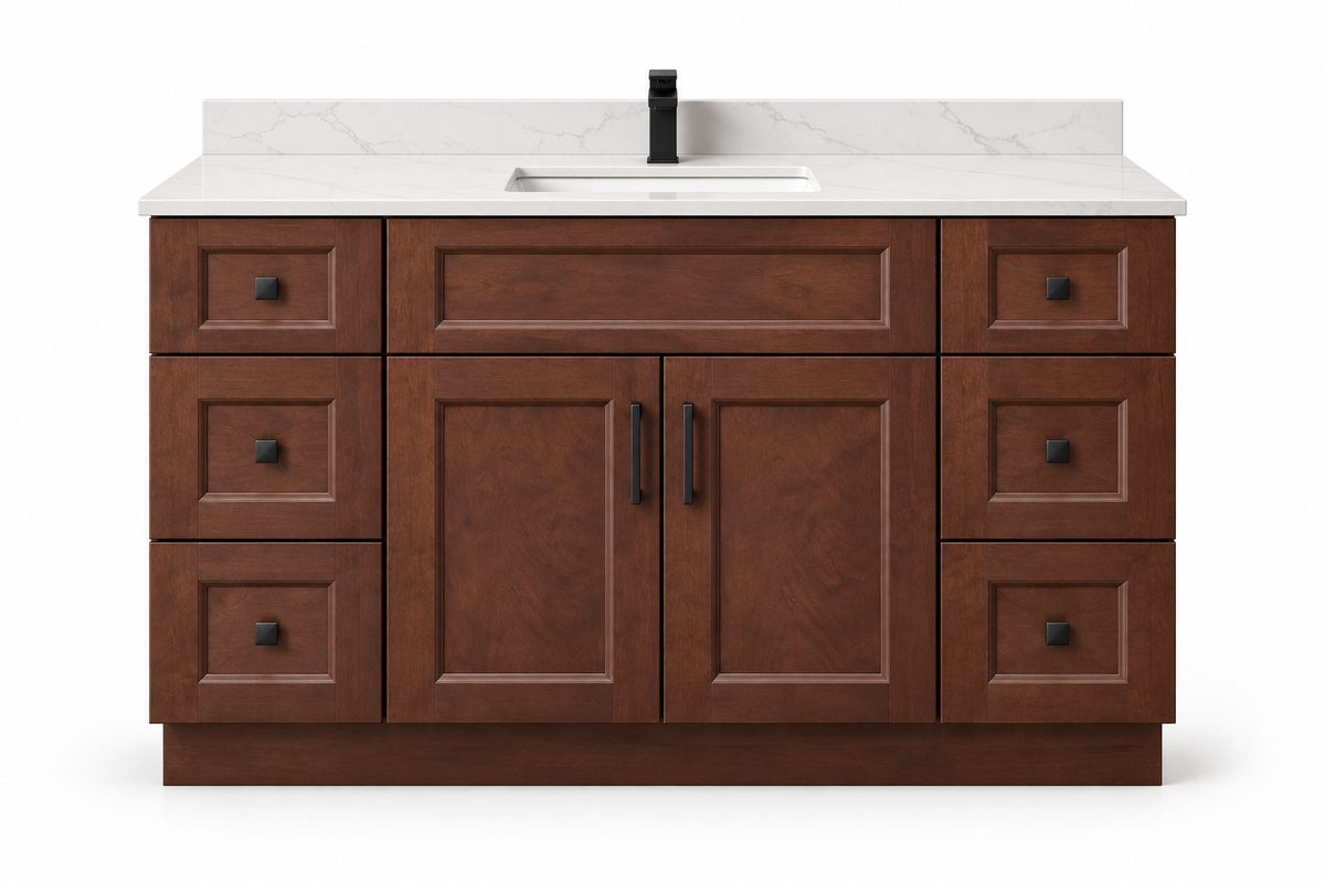 60 inch solid wood vanity, Dark Walnut finish, front hero