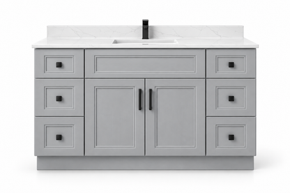 60 inch solid wood vanity, Double Shaker Grey finish, front hero