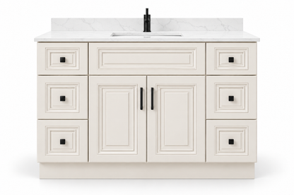 60 inch solid wood vanity, Ivory White Classic finish, front hero