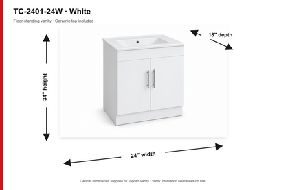 TC-2401 24" High-Gloss Vanity - White - Dimensions