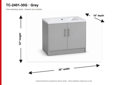 TC-2401 30" High-Gloss Vanity - Grey - Dimensions
