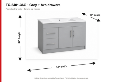TC-2401 36" High-Gloss Vanity - Grey - Dimensions