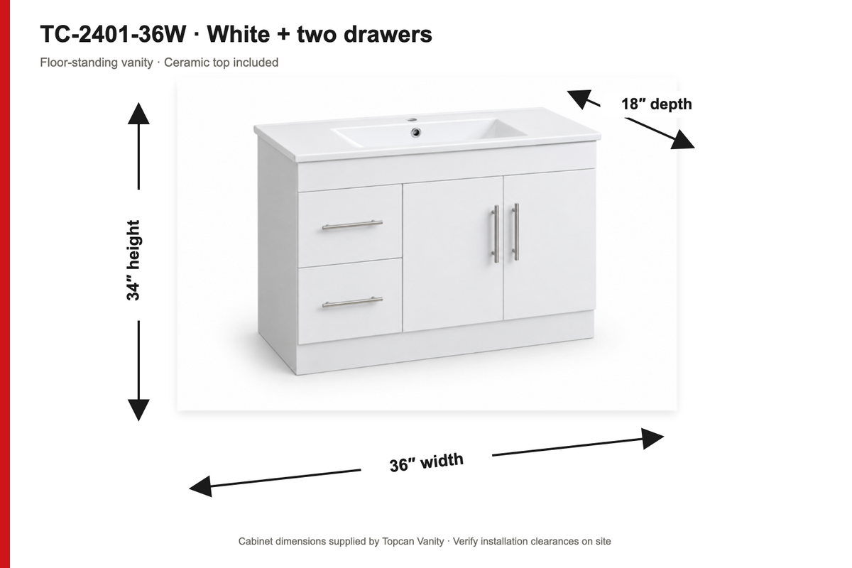 TC-2401 36" High-Gloss Vanity - White - Dimensions