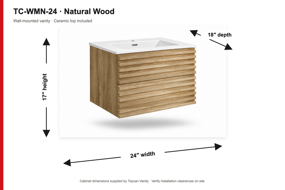 24" Natural Wood Wall-Mounted Vanity