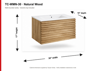 30" Natural Wood Wall-Mounted Vanity