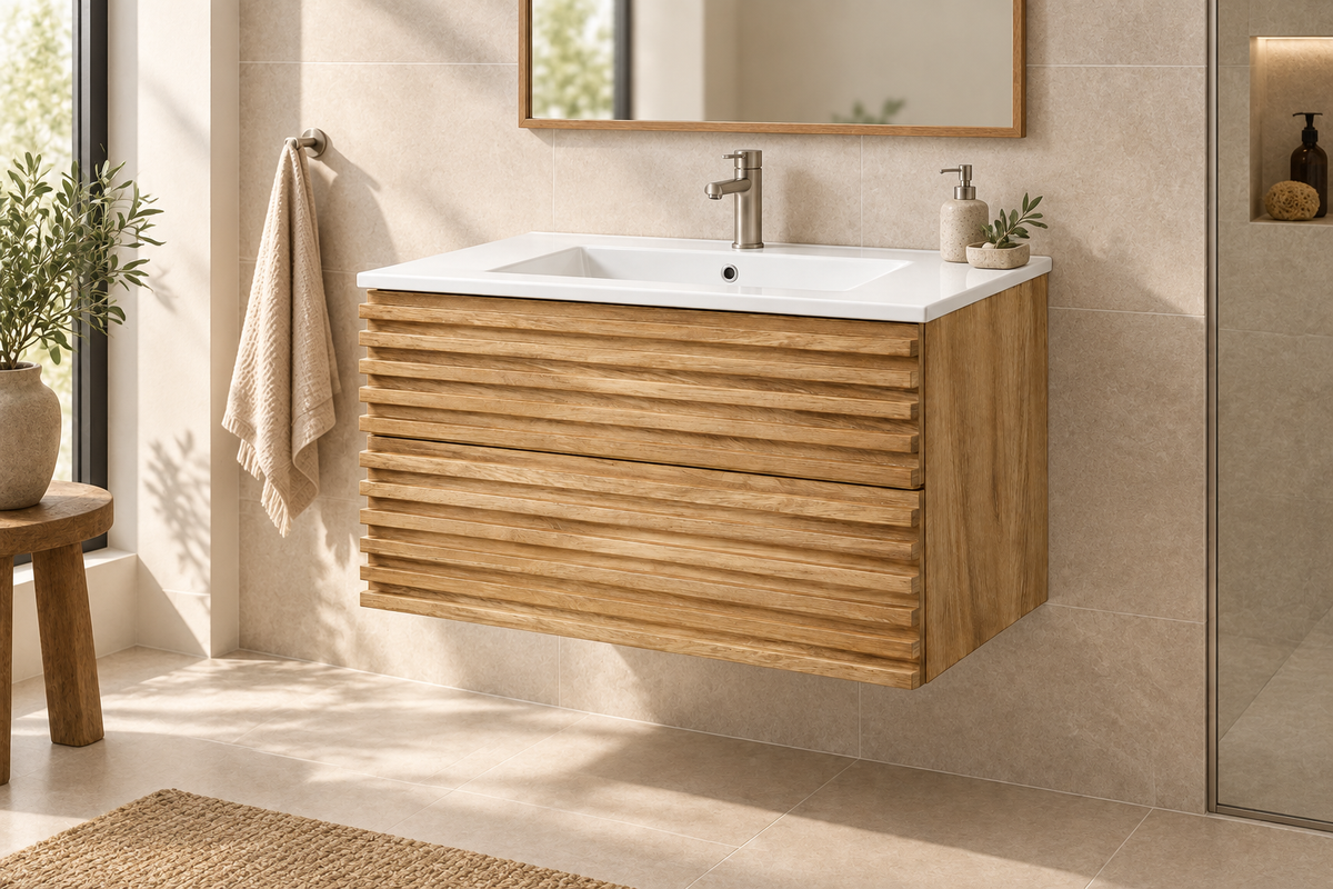 30" Natural Wood Wall-Mounted Vanity