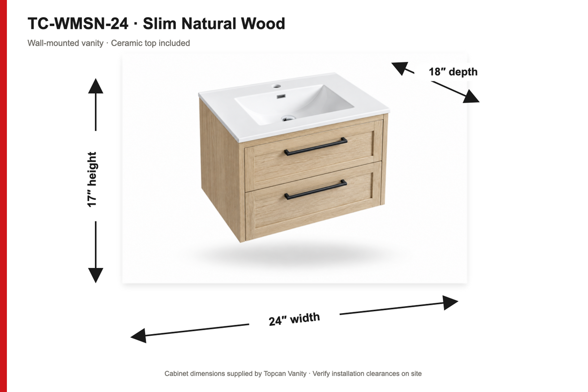 24" Slim Natural Wood Wall-Mounted Vanity